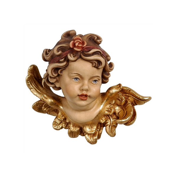 Angel head with rose on the right