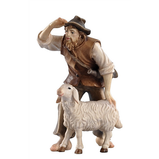 Kostner krippe_Hirte schauend mit Schaf_color