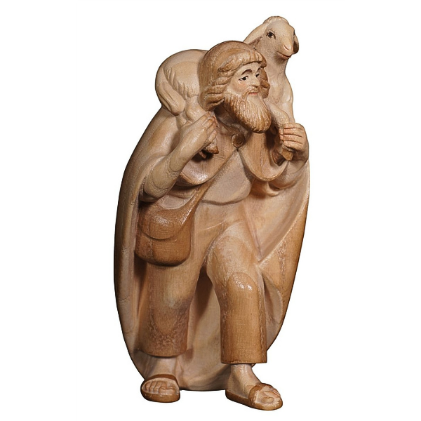 Pema Krippe_geschnitzt_Hirte Rueckenschaf_gebeizt