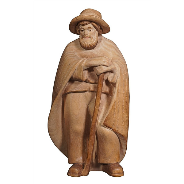 Pema Krippe_holzgeschnitzt_Hirt mit Stock_gebeizt