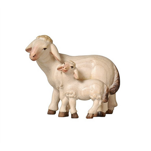 Pema Krippe_geschnitzt_Schaf mit Lamm_color