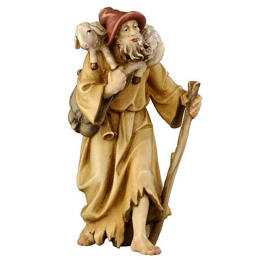 Rainell Krippe_holzgeschnitzt_Hirte mit Rueckenschaf_color