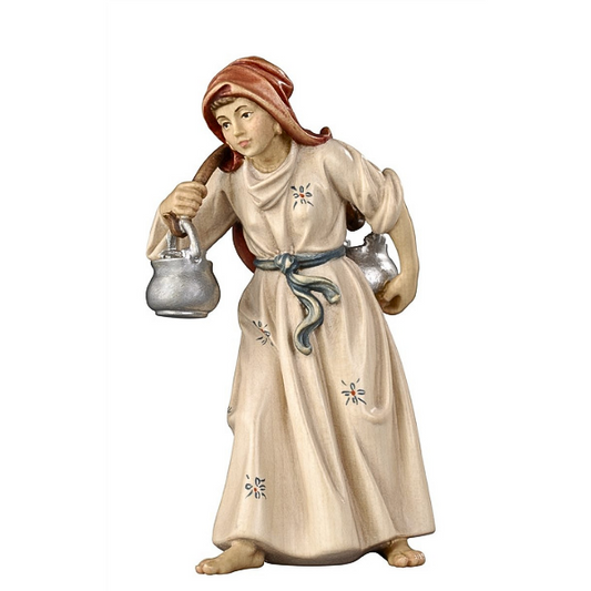 Rainell Krippe_holzgeschnitzt_Hirtin mit Milchkruegen_color